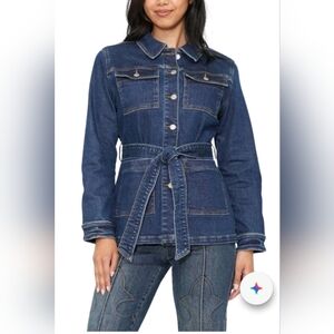 JUDY BLUE Mid Length Utility Jean Jacket With Belt